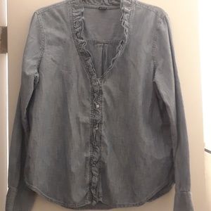 Gap Button Down Denim Shirt with Ruffles